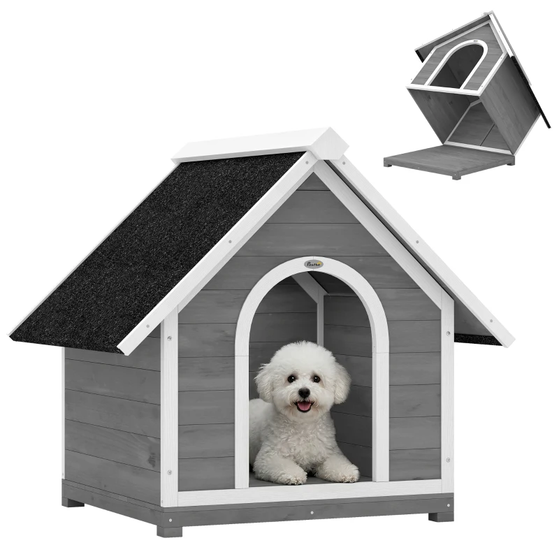 PawHut Außen-Hundehütte Hundehaus komplett aufklappbares Gehäuse für einfache Reinigung 84x101x86 cm Grau und Weiß