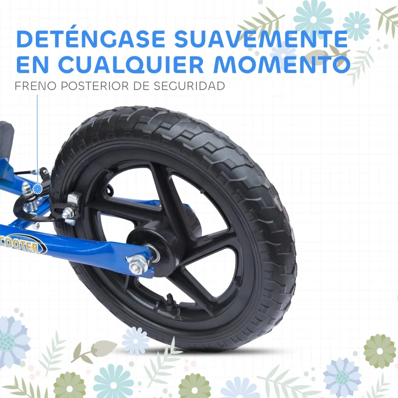 HOMCOM Patinete para Niños de 5-12 Años Scooter de 2 Ruedas Grandes de 12 Pulgadas con Freno y Manillar Ajustable en Altura Carga Máx. 50 kg 120x52x80-88 cm Azul