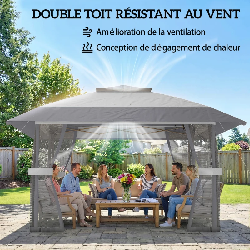 Outsunny Tonnelle de jardin 4 x 4 m pop up tonnelle pliante réglable en hauteur protection UV30+ montage facile gris