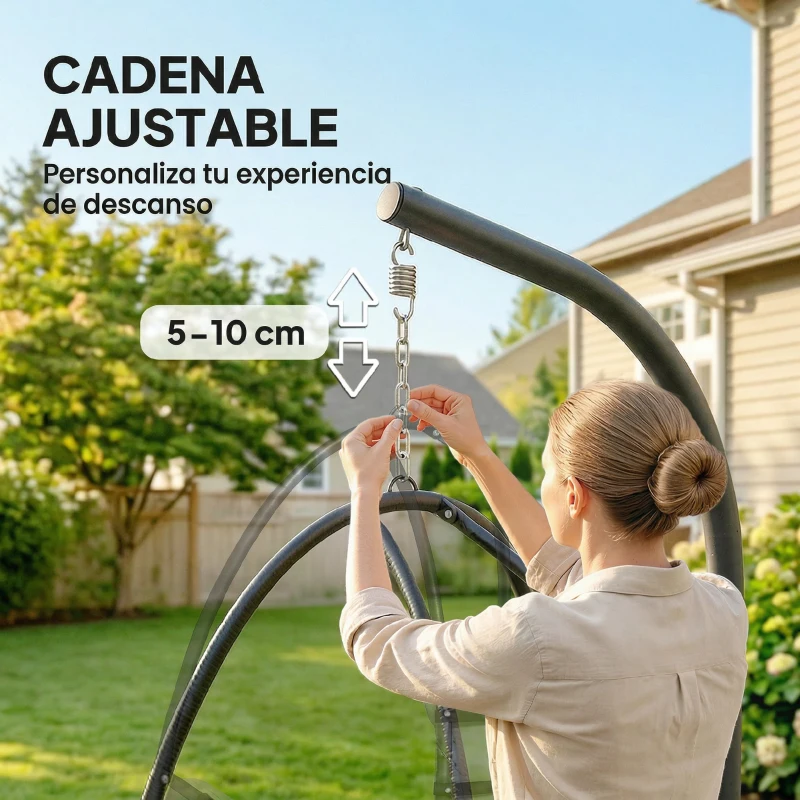 Outsunny Silla Colgante Huevo con Soporte Cesta Plegable Reposacabezas Cojín Bolsillo Lateral Carga 120 kg Gris Oscuro