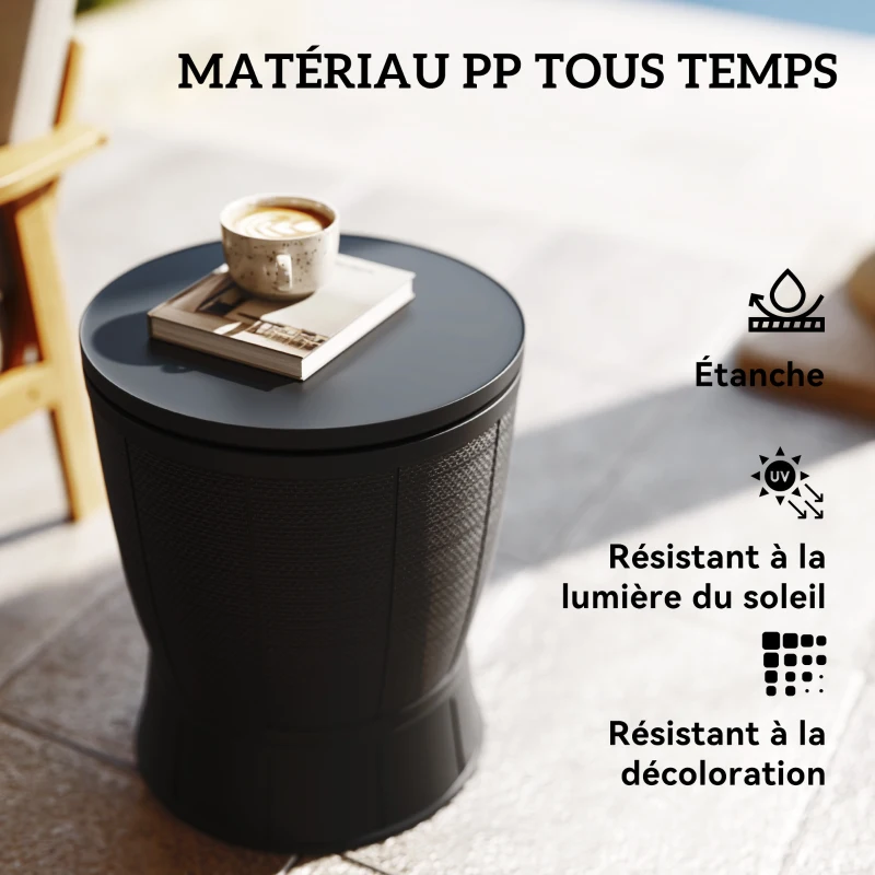 Outsunny Table à glacière 3 en 1, table de cocktail avec seau à glace, plateau télescopique pour jardin, Ø 49 x 58-84 cm, noir