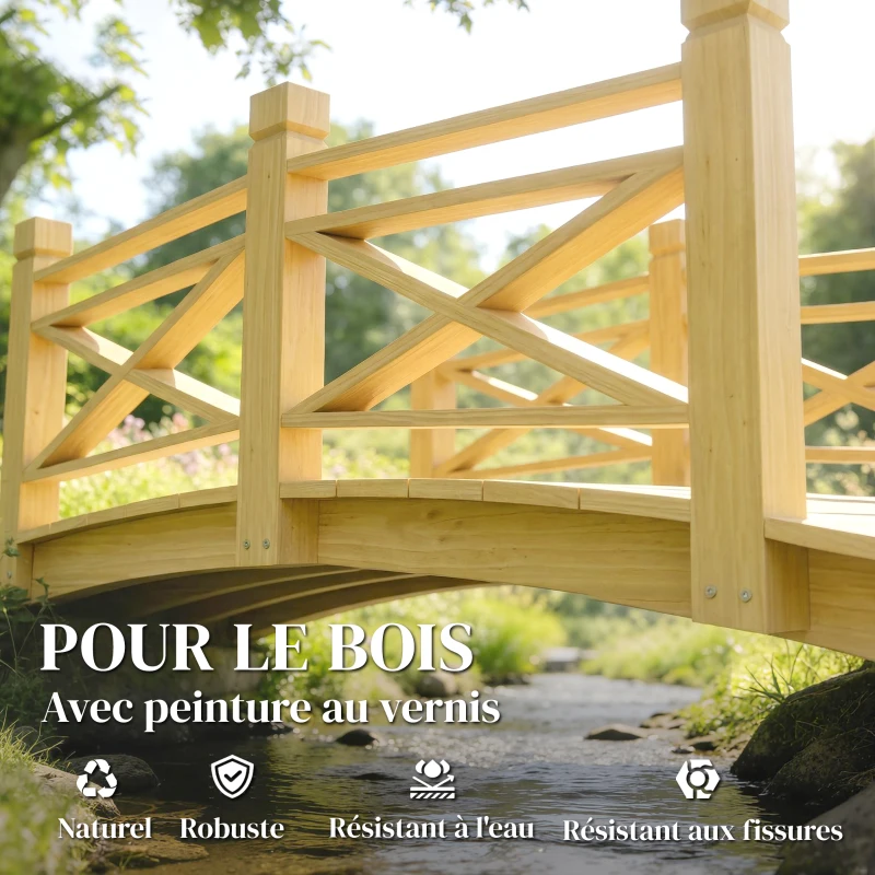 Outsunny Pont de Jardin en Bois Carbonisé Arqué Main Courante Sécurisée et Charge 200kg 174 x 78 x 57,5 cm Naturel