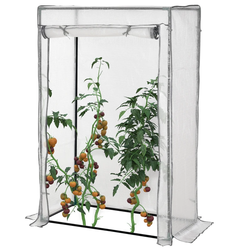 Outsunny 100 x 50 x 150cm Tomato Greenhouse, Mini Greenhouse with Roll-up Door and PE Cover, Outdoor Grow House, Small Green House for Yard, Balcony, Garden, White