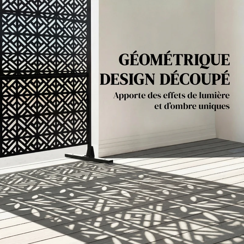 Outsunny Panneau Brise Vue décoratif Extérieur Claustra Décoratif Jardin 3 Panneaux à motif géométrique métal 92x40x192cm Noir