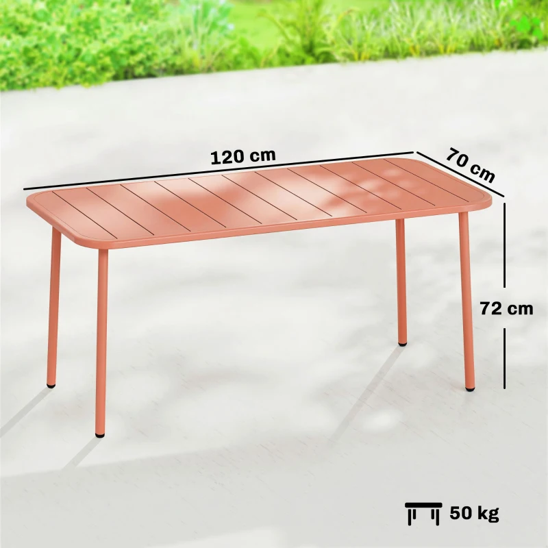 Outsunny Table de Salle à Manger Extérieure 120x70cm pour 4 Personnes, Table de Jardin Rectangulaire avec Plateau à Lattes, Rouge