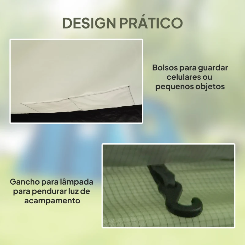 Outsunny Tenda de Campismo Inflável Familiar para 3-4 Pessoas Janelas de Malha e Bolsa de Transporte Proteção UV 50+ 440x280x195 cm Verde-Oliva