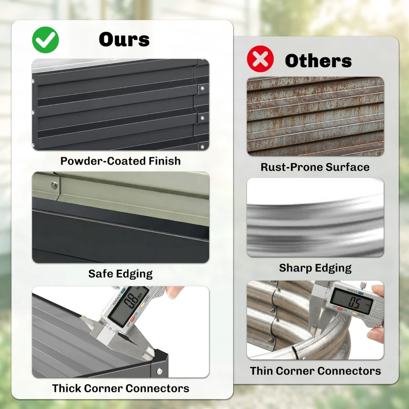 Outsunny Podwyższona grządka z pudełkiem na rośliny, odporna na warunki atmosferyczne, otwarta podłoga, ocynkowana stal, 120 cm x 60 cm x 30,5 cm, Szary