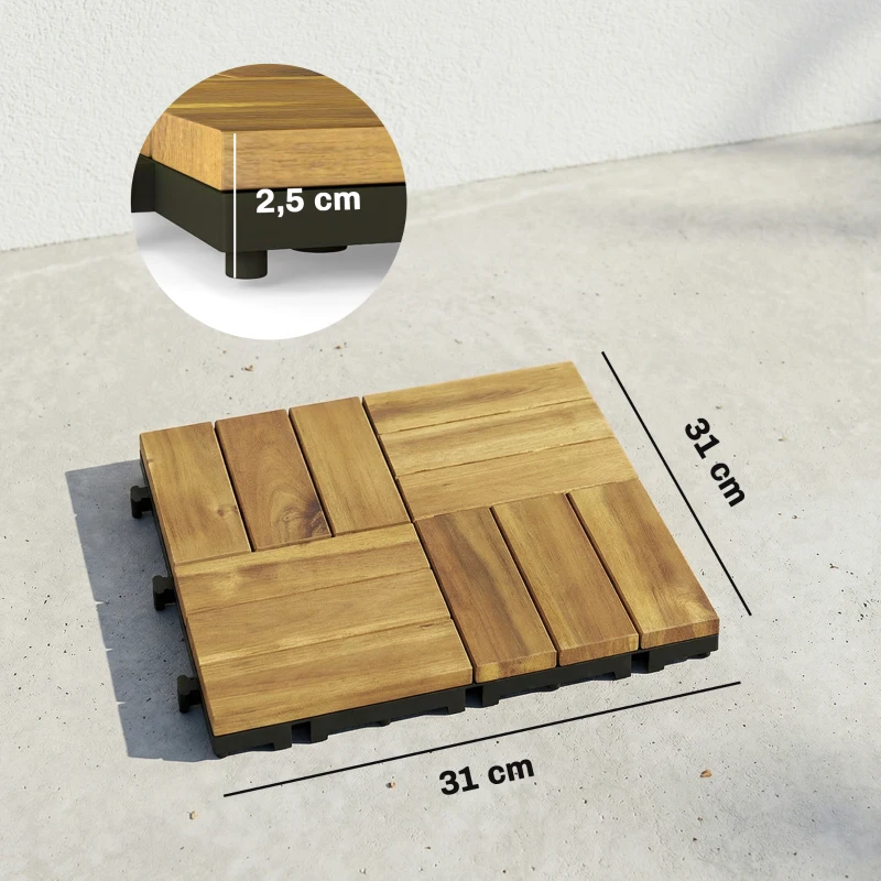 Outsunny Set de 10 Piezas Baldosas de Exterior de Madera 31x31 cm 0,91 m² Suelo de Jardín Exterior Antideslizantes Natural
