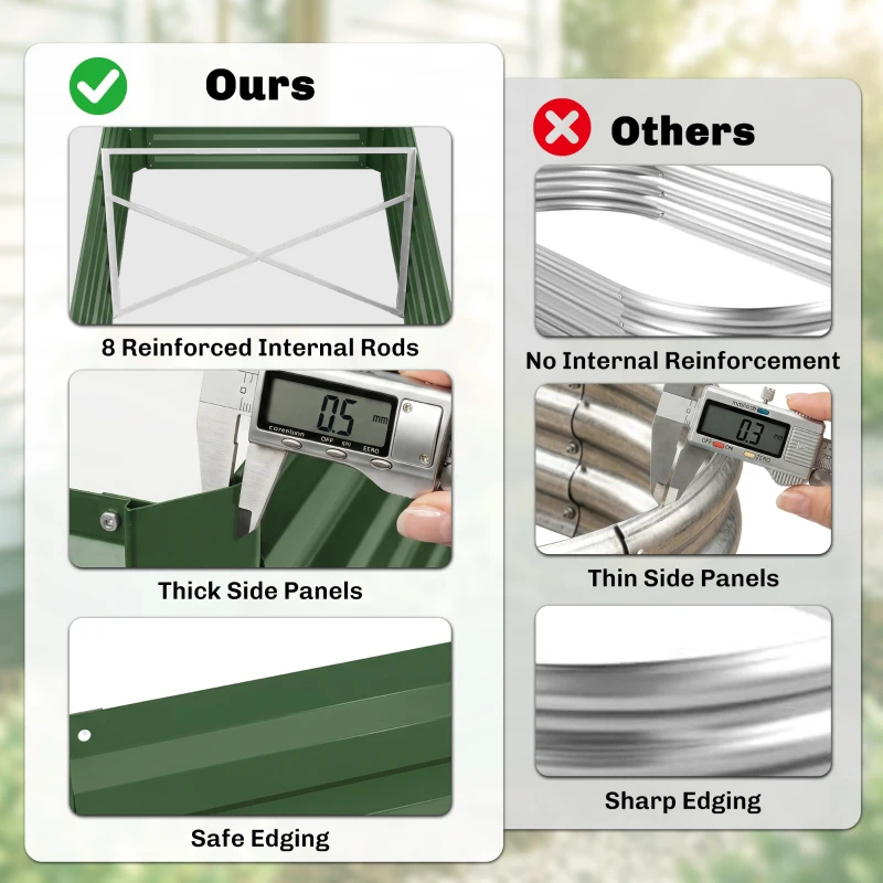Outsunny Raised Beds for Garden, Galvanised Steel Outdoor Planters with Multi-reinforced Rods, 180 x 90 x 59 cm, Green