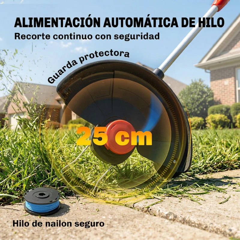 Outsunny Desbrozadora Batería 18V con 2 Baterías de 4.0Ah y Cargador Barra Ajustable Cabezal y Mango Regulables Plateado