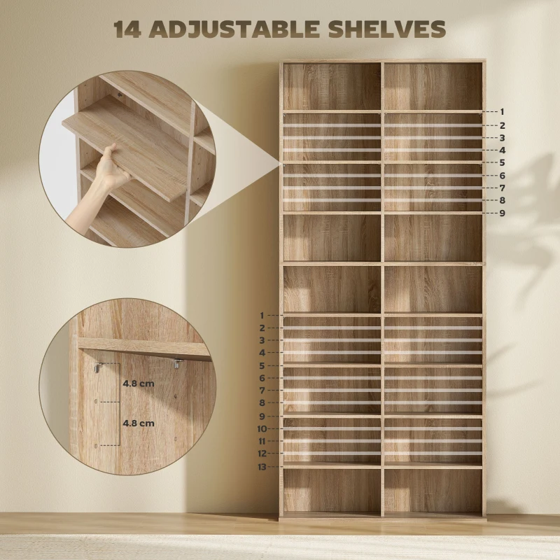 HOMCOM 9-poziomowy regał na DVD z 18 przegródkami i 14 regulowanymi półkami, miejsce na 640 płyt CD, 360 płyt DVD lub 430 płyt Blu-ray, naturalne drewno