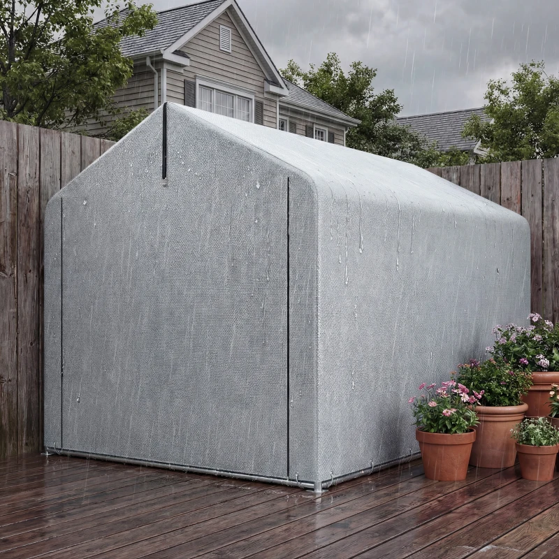 Outsunny Abri de jardin tente de stockage imperméable abri moto porte enroulable, pour vélo moto 162 x 221,5 x 163 cm, gris clair
