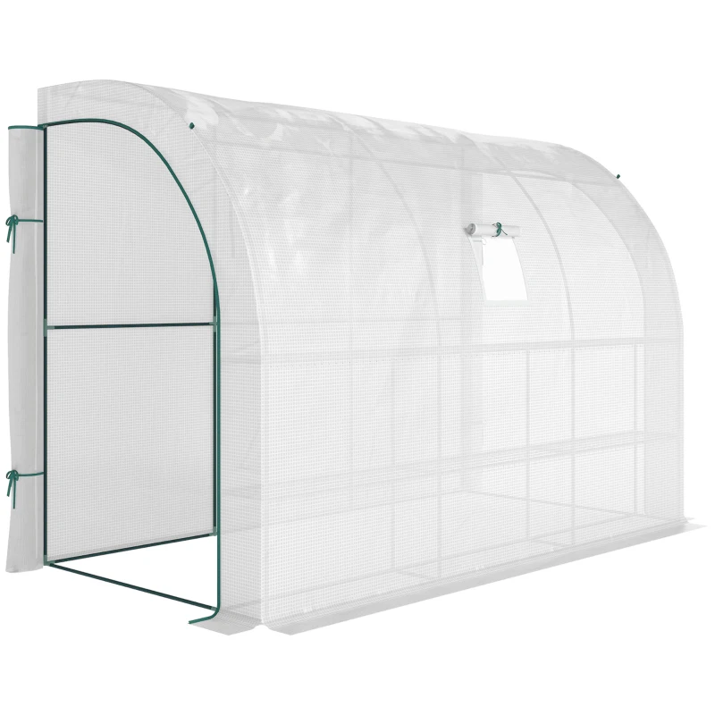 Outsunny Serre de Jardin adossée avec Étagères 3 Niveaux, Petite Serre de Balcon en Bâche PE 140 g/㎡ 300 x 150 x 213 cm, blanc