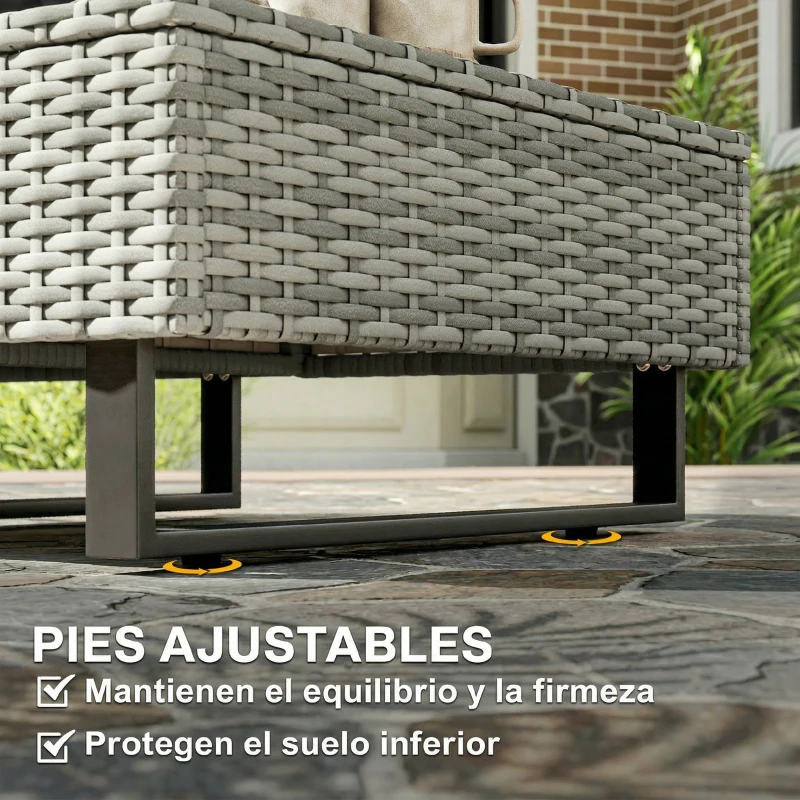 Outsunny Conjunto de Jardín de Ratán de 3 Piezas Respaldo Ajustable Incluye Cojines Sofá de 3 Plazas Sofá de 2 Plazas Mesa Gris