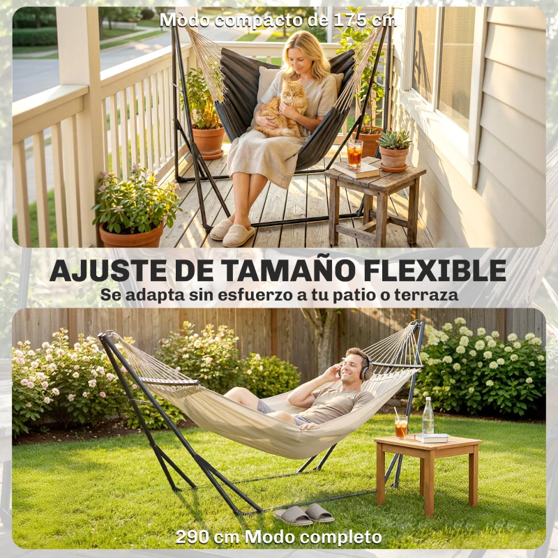 Outsunny Soporte para Hamaca Plegable Largo 290 cm Longitud Ajustable Material Acero con Bolsa de Transporte Carga 120 kg Negro