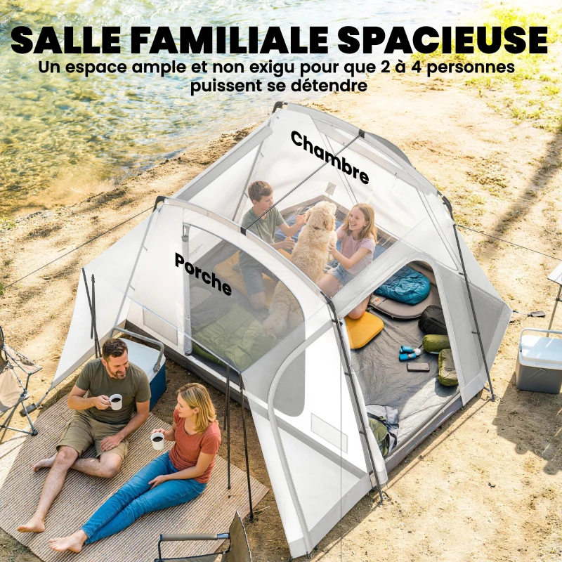 Outsunny Tente arrière de voiture Tente d'auvent de Voiture pour 2 à 4 per. 320 x 280 x 205 cm avec 4 portes, fenêtre, gris