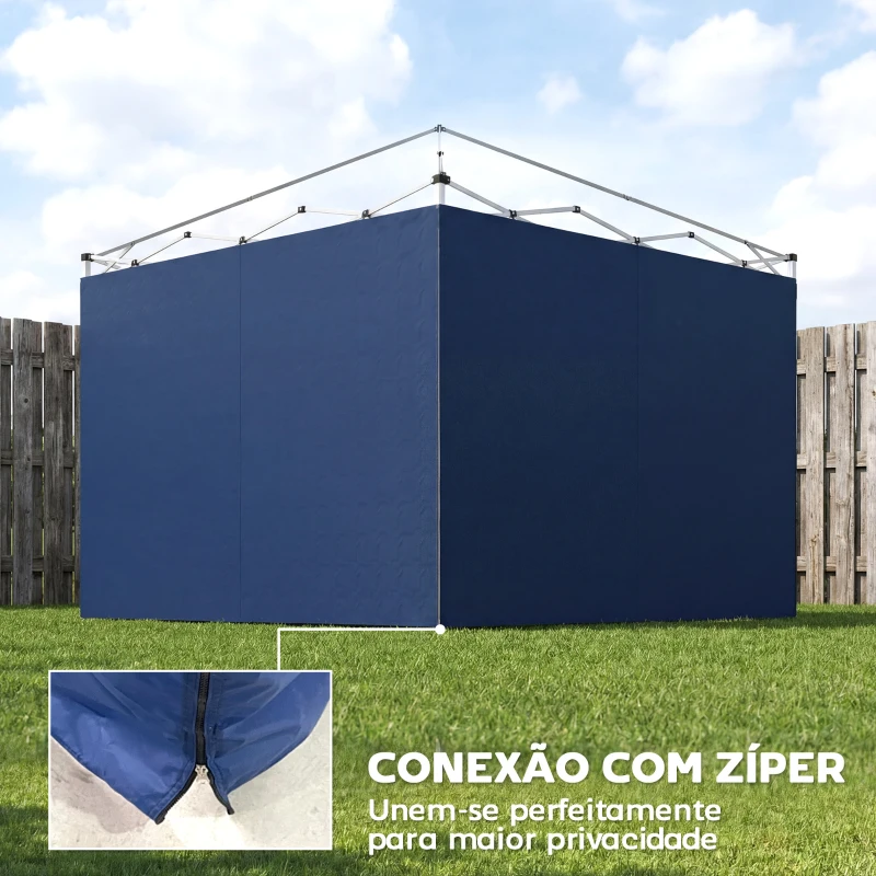 Outsunny 3 Paredes Laterais para Tendas de 3x3 m ou 3x2 m em Tecido Oxford com Fecho de Correr Azul