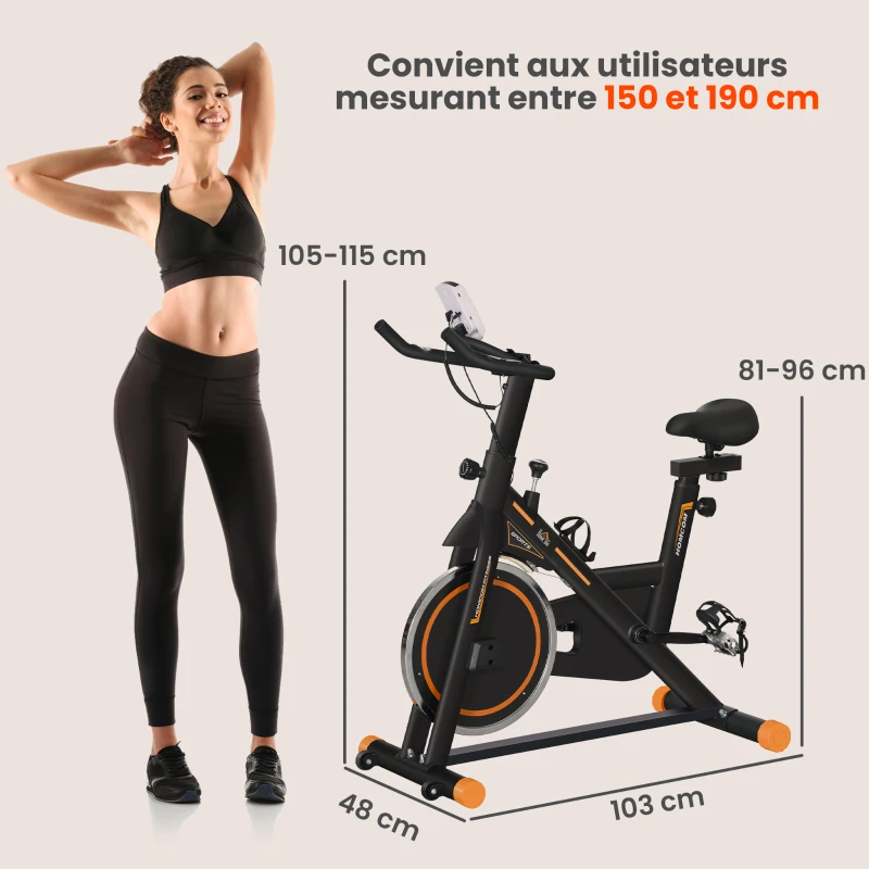HOMCOM Vélo d'appartement pour la maison vélo de fitness d'intérieur silencieux résistance réglable acier 103 x 48 x 115cm noir