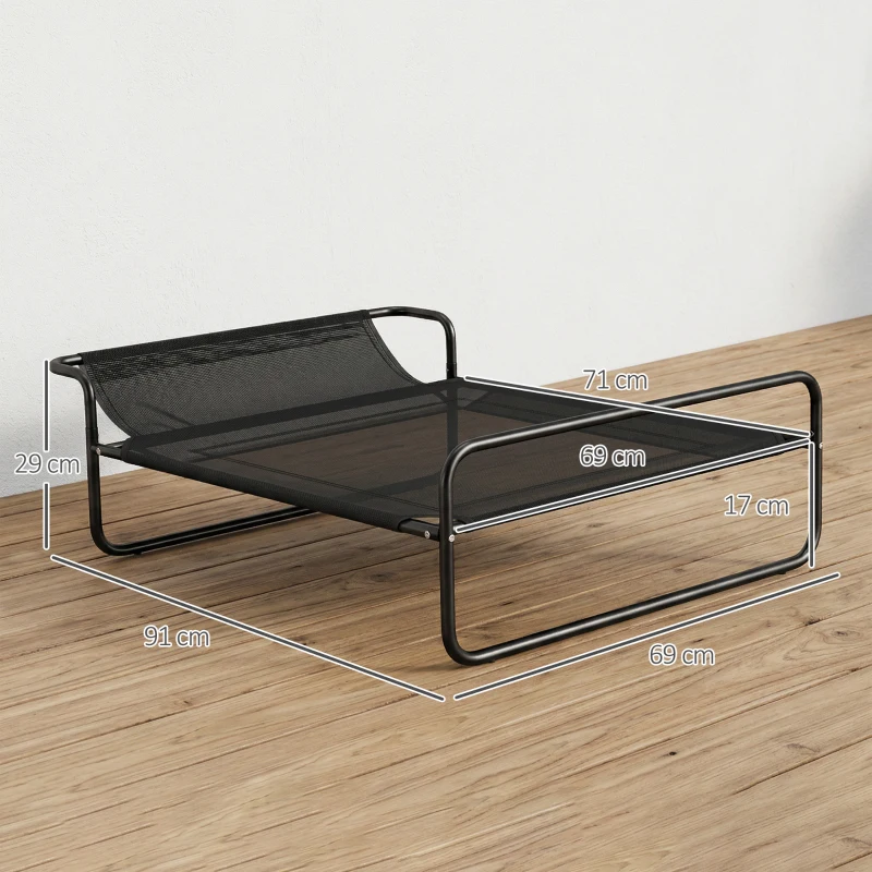 PawHut Cama Elevada para Cães Respirável para Cães Pequenos 91x69x29 cm Tecido de Textilene Apoio de Cabeça Preto