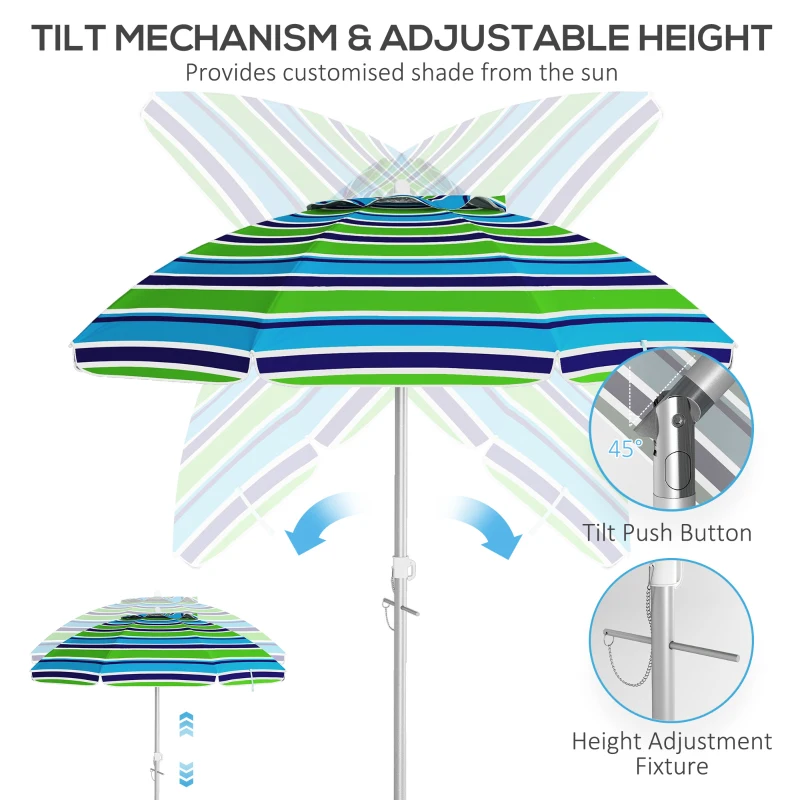Outsunny Parasol Plażowy Ø178 cm UV40+ Wiatroodporny Stabilny Regulowany z Nachyleniem Wentylacją Torbą Wielokolorowy