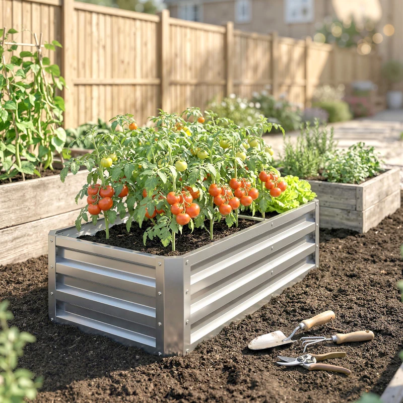 Outsunny Jardinera Elevada Rectangular de Acero Galvanizado para Cultivar Plantas Flores Hierba 120x60x30,5 cm Plata