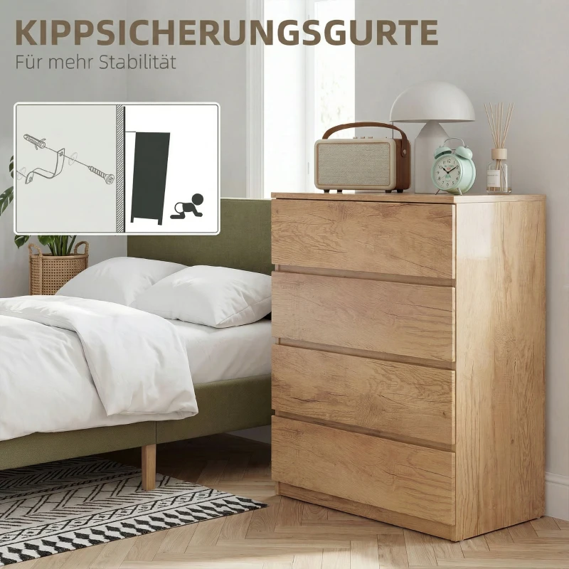HOMCOM Cómoda de 4 Gavetas para Quarto Moderna Design sem Puxadores para Sala de Jantar Entrada 60x40x80 cm Madeira