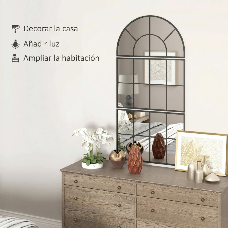 HOMCOM Espejo de Pared 76x149 cm 3 Piezas Espejo de Recibidor con Marco de Metal en Forma de Ventana para Salón Negro