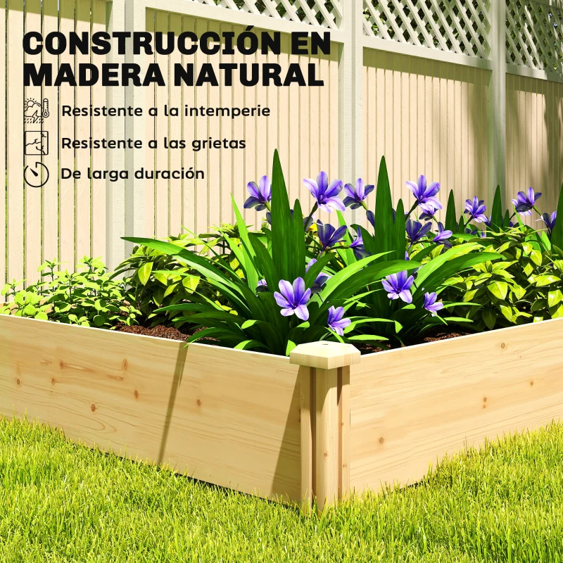 Outsunny Jardinera Elevada de Madera Huerto Urbano para Cultivar Plantas con Divisor y Base Abierta 235x121x26 cm Natural
