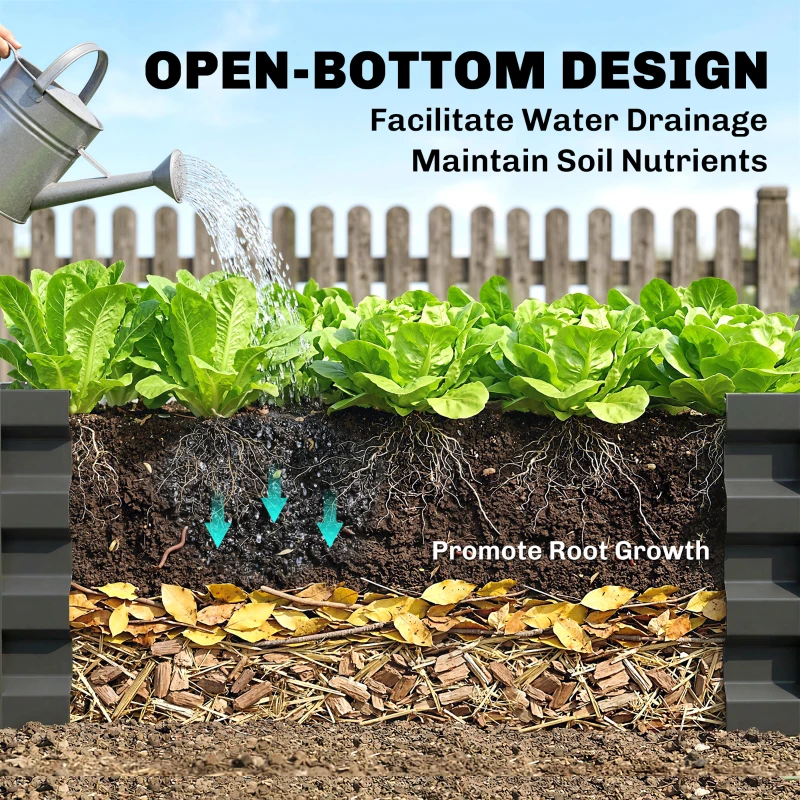 Outsunny Podwyższona grządka z pudełkiem na rośliny, odporna na warunki atmosferyczne, otwarta podłoga, ocynkowana stal, 120 cm x 60 cm x 30,5 cm, Szary