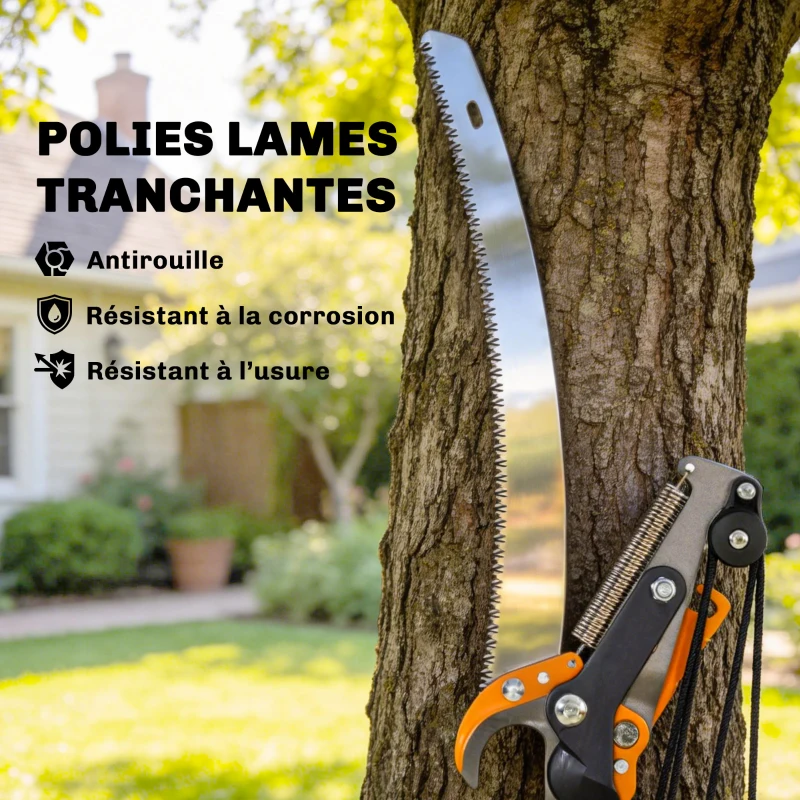 Outsunny Élagueur télescopique 2 en 1, scie manuelle, sécateur avec verrou de sécurité, perche télescopique en aluminium 2 m