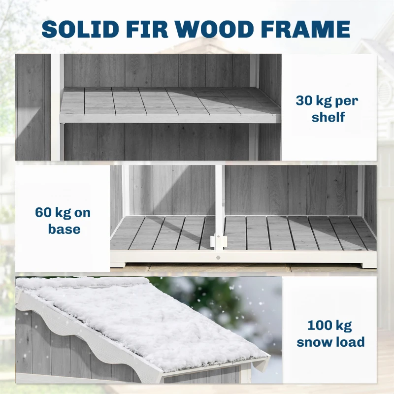 Outsunny Casetta da Giardino in Legno, Armadio per Attrezzi con 4 Ripiani e Tetto in Metallo Zincato, 105x55x179 cm, Grigio
