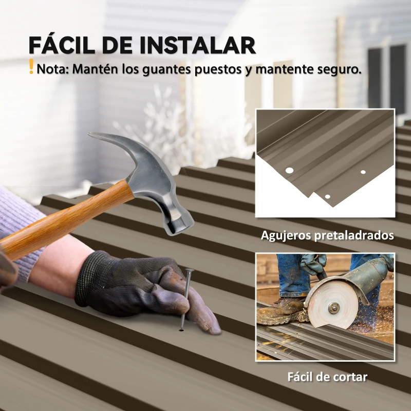 Outsunny Juego de 12 Paneles para Tejado de Acero Galvanizado 7m² para Caseta de Herramientas Cobertizo 129x45cm Marrón