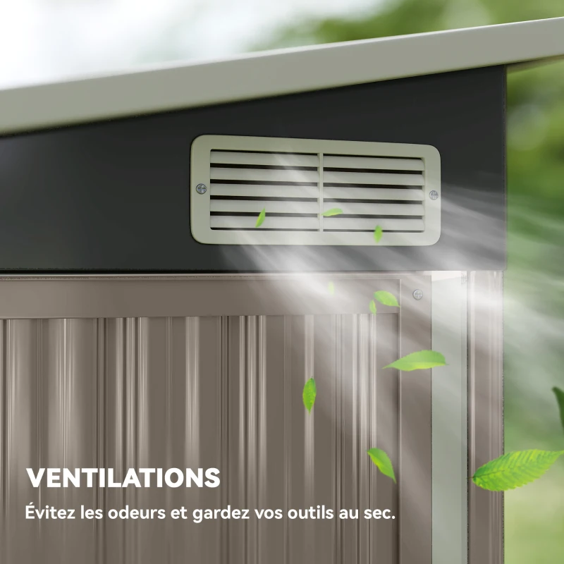 Outsunny Abri de jardin en métal cabane jardin extérieure triple porte verrouillable toit incliné aérations 234x132x185cm gris