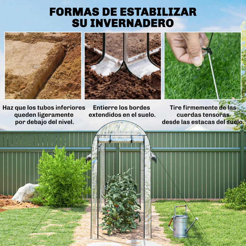 Outsunny Invernadero de Túnel 3x1x2 m con 8 Puertas Enrollables y Estructura de Acero Galvanizado Anti-UV Transparente