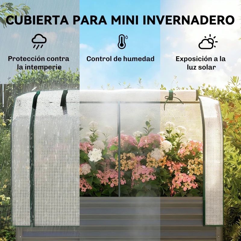 Outsunny Huerto Urbano Elevado con Cubierta de Invernadero y Estante Inferior para Cultivo Plantas 120x55x140 cm Gris Oscuro