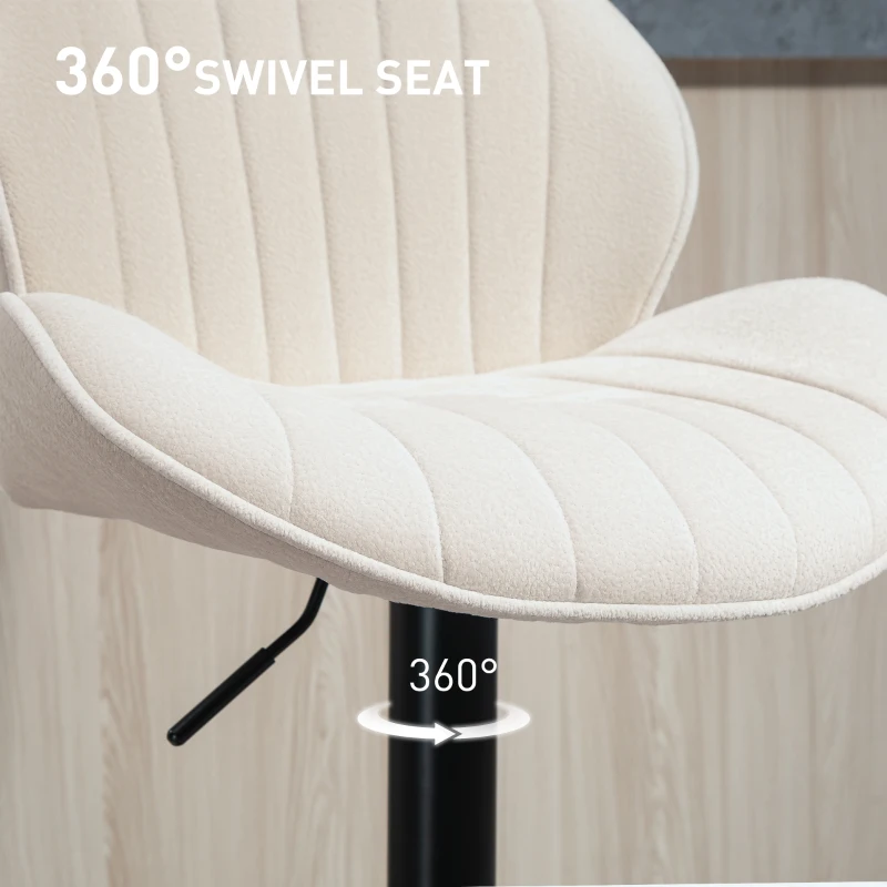 HOMCOM Modern Bar Stools Set of 2, Height Adjustable Swivel Bar Chairs with Shell Shape and Footrest, Fabric Barstools for Breakfast Bar, Counter, Kitchen Island, Beige