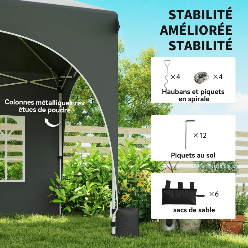 Outsunny Tonnelle pliante barnum imperméable anti-UV  6 parois latérales 6 sacs de sable 12 trous de drainage 3x6m gris