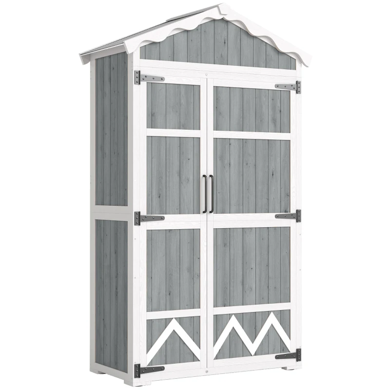 Outsunny Abri de Jardin en Bois 105x55x179 cm Armoire à Outils avec 4 Étagères Toit en Métal Galvanisé Gris