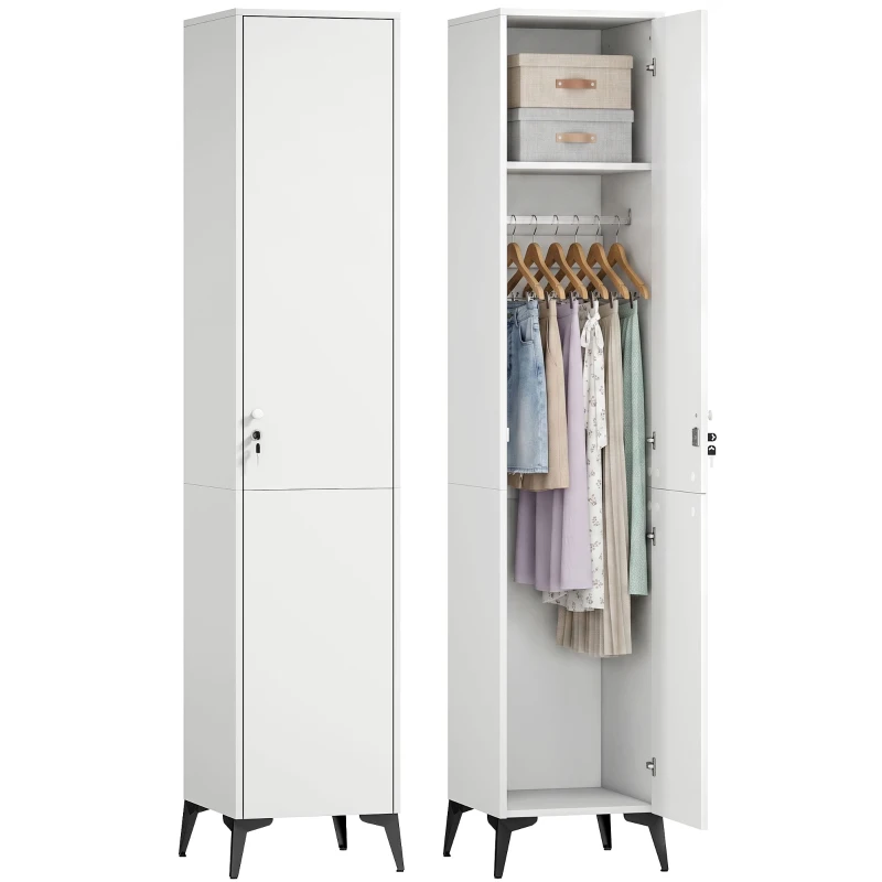 HOMCOM Armadio stretto con porta, asta e ripiani di stoccaggio per camera, 36x40x180 cm, bianco