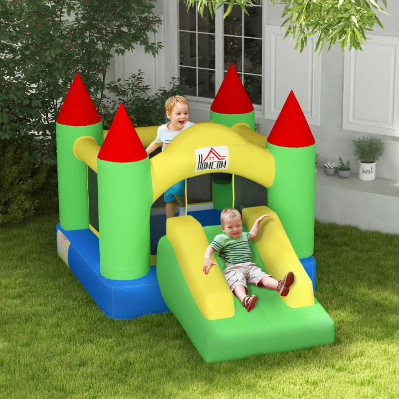 HOMCOM Nylon Inflatable Bouncy Castle, Fire and Water Resistant, Puncture-proof, Multi-Colour