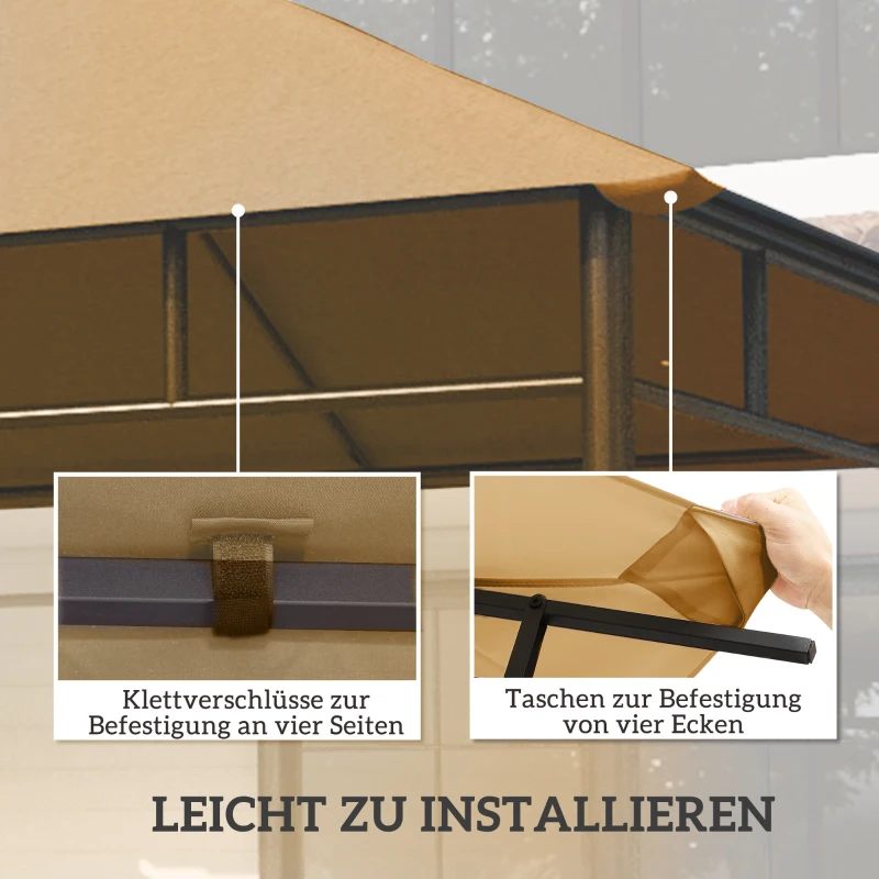 Outsunny partytentdak, vervangend dak voor partytent, partytentafdekking, polyester bescherming tegen de zon, beige 3 x 3 m