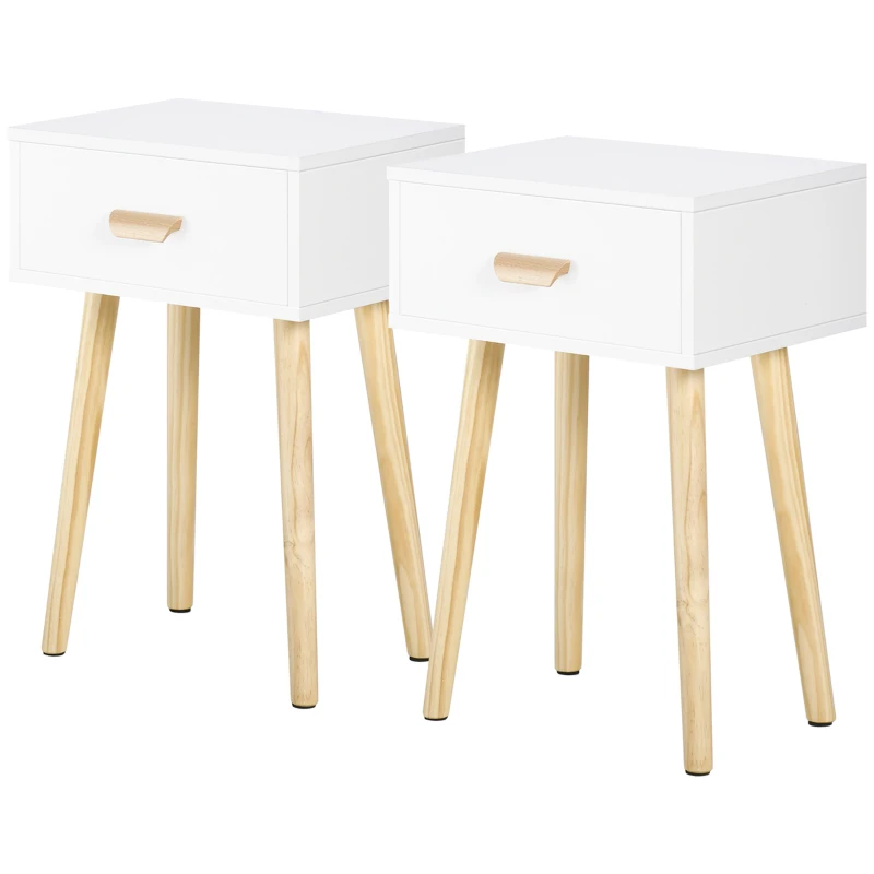HOMCOM Set 2 Comodini per Camera da Letto con Cassetto, in Legno, 40.5x30.5x60 cm, Color Rovere e Bianco