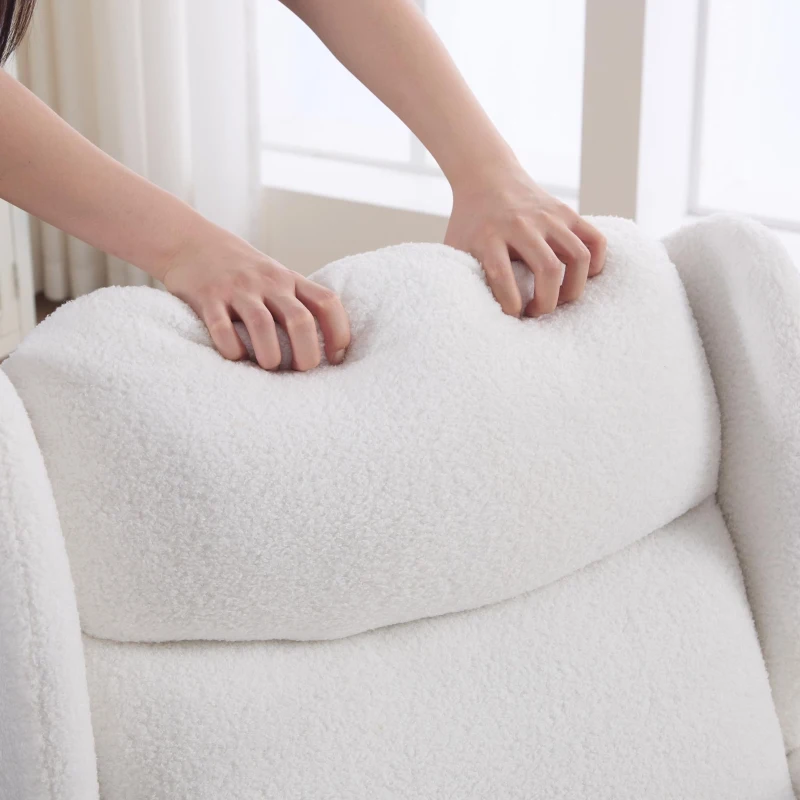 Schaukelstuhl mit verstellbarer Fußstütze, ergonomisches Wingback-Design, hohe Rückenlehne, Teddy-Stoff, 122,5x70x104 cm, Weiß