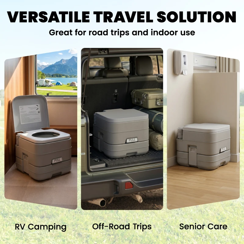 HOMCOM 10L Portable Travel Toilet Outdoor Camping Picnic with 2 Detachable Tanks & Push-button Operation, Grey