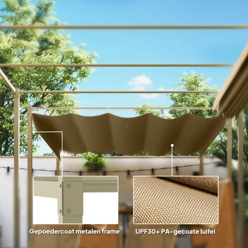 Outsunny 3 x 3 m tuinpergola met inrolbaar dak, paviljoen, luifel voor schaduw, UPF30+, Khaki