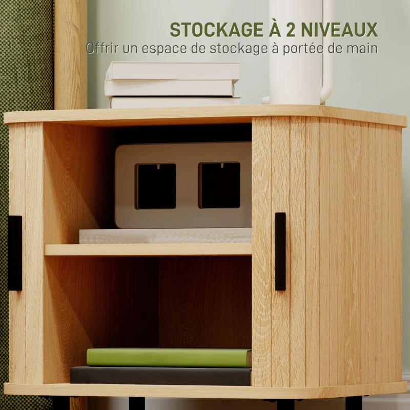 HOMCOM Table de chevet, table d'appoint, style scandinave 2 portes coulissantes et pieds en acier 48 x 40 x 48 cm, aspect bois
