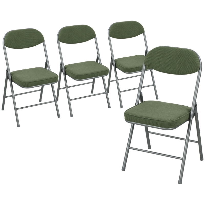 HOMCOM 4er-Set gepolsterte Klappstühle, Faltbare Stühle mit Cordbezug, Rückenlehne, Metallrahmen, Grün
