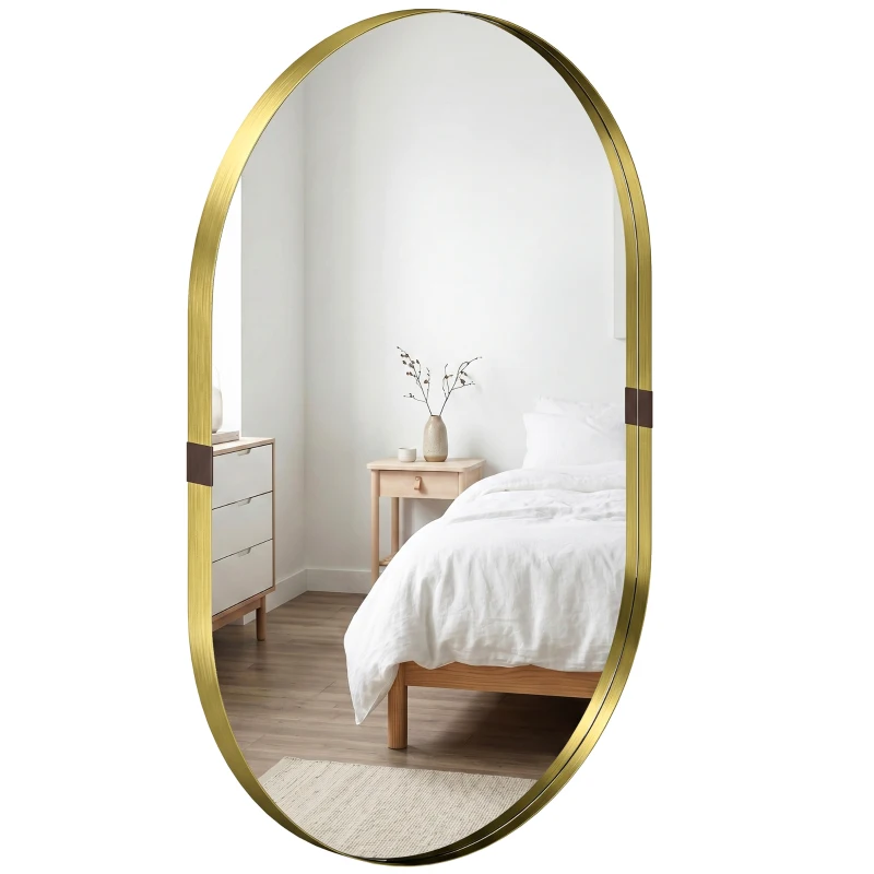 HOMCOM Wall Mirror, Bathroom Mirror with Elevated Aluminium Alloy Frame, 60 x 90 cm, Gold Tone