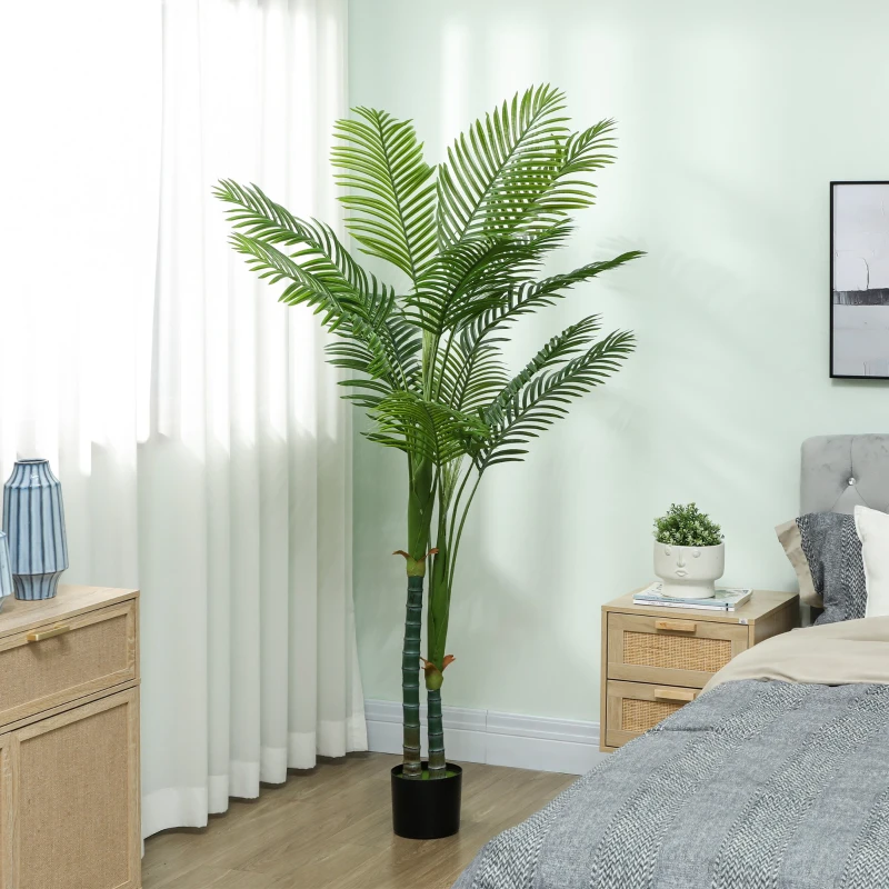 HOMCOM Plante artificielle intérieure 180 cm, palmier Areca arbre artificiel avec pot en plastique et flocage, vert