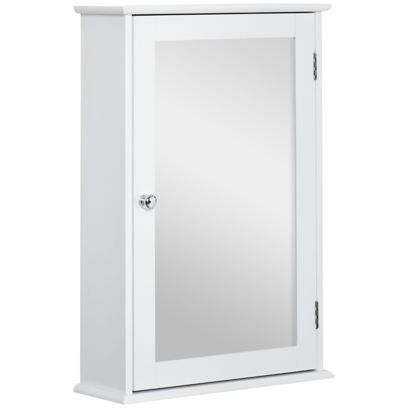 kleankin Specchio Bagno Contenitore con Anta Magnetica, Mobile Bagno con Specchio, Ripiano Regolabile, Bianco